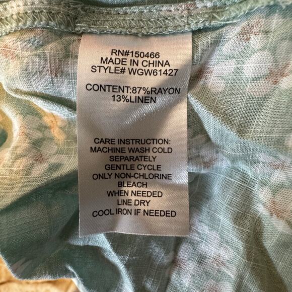 Market & Spruce Ruffle V-Neck Top XL NWT Green Floral Sleeveless Linen Blend - Picture 7 of 7